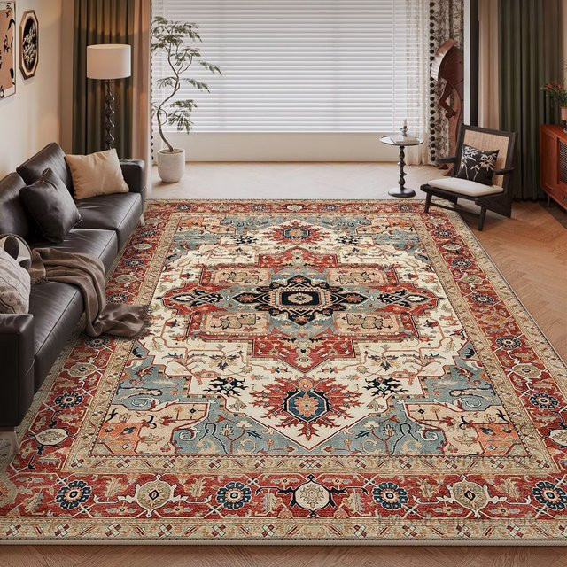 LYAHKAE Vintage Luxus-Wohnzimmerteppich im Perser-Stil, maschinenwaschbar, rechteckig, Multicolour - Bild 1