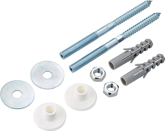 LUX-TOOLS Befestigungssatz für Waschtische aus verzinktem Stahl mit Schrauben, Muttern und Dübeln in Silber - Bild 1