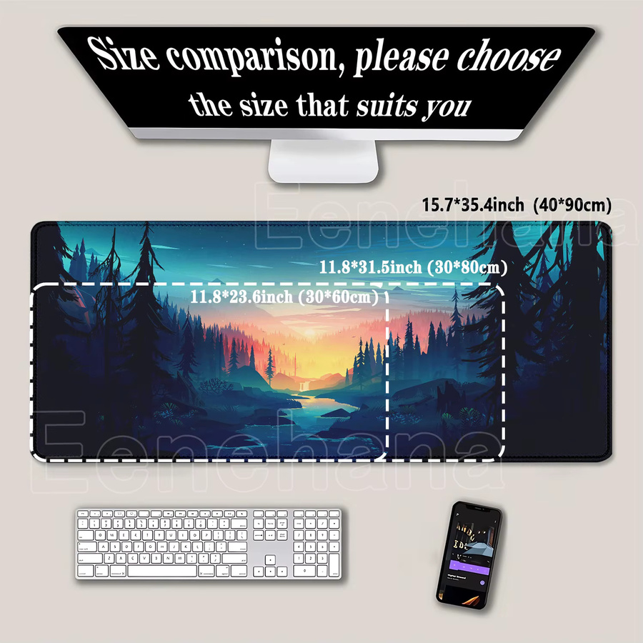 Riccu Gamer Mousepad mit Grüner Wald Landschaft Motiv, Anti-Rutsch Schreibtischunterlage aus Gummi für PC und Tastatur, Mehrfarbig - Bild 2