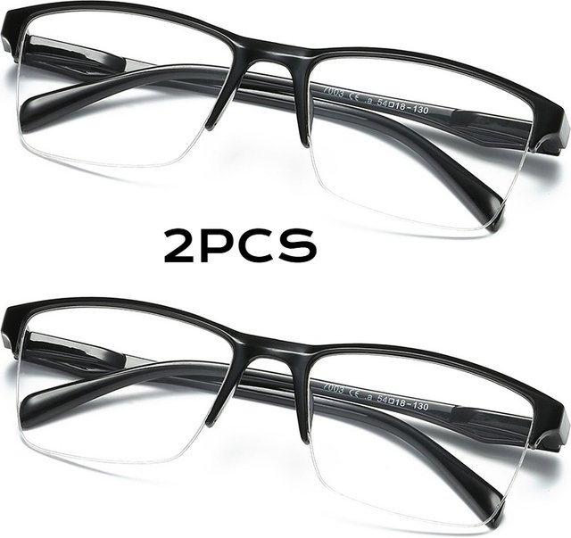 Quadratische Lesebrille, Halbrahmen, Unisex, schwarz - Bild 1
