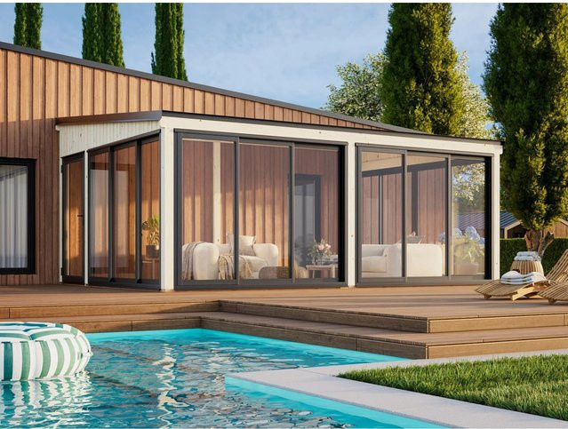 Palmako Holz-Gartenhaus Lumi Slide mit Pultdach in Grau, B: 582 cm x T: 420 cm - Bild 1