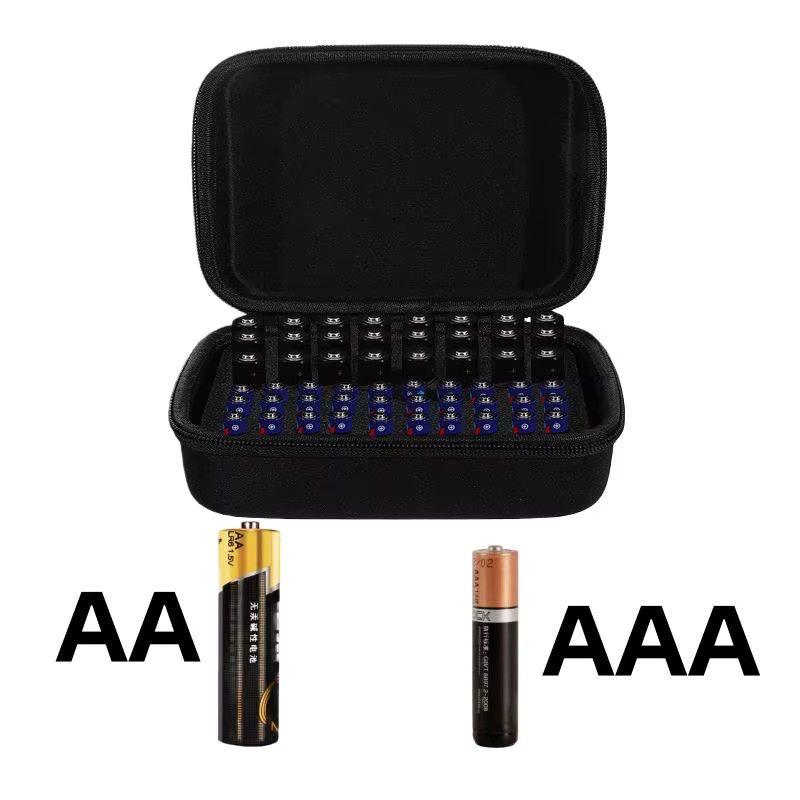 Tragbare Batterie-Aufbewahrungsbox für 54 AA/AAA Batterien in Schwarz mit EVA-Hülle - Bild 2