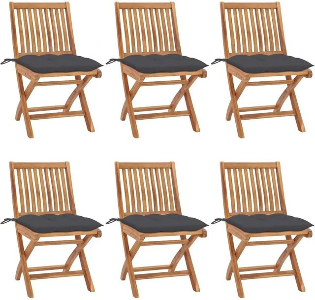 6er Set vidaXL Klappbare Gartenstühle aus Teakholz mit Kissen in Braun und Anthrazit - Bild 1