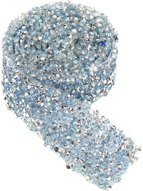 Diamantnetz Wickelrolle mit Glitzer und Kristall Strassband in Hellblau und Grau, Breite: 30 mm - Bild 1