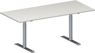 Schäfer Shop Genius Konferenztisch MODENA FLEX in Rechteckform mit T-Fuß Rundrohr, höhenverstellbar, lichtgrau/weißaluminium, B: 180 cm, T: 80 cm, H: 65-85 cm - Bild 1