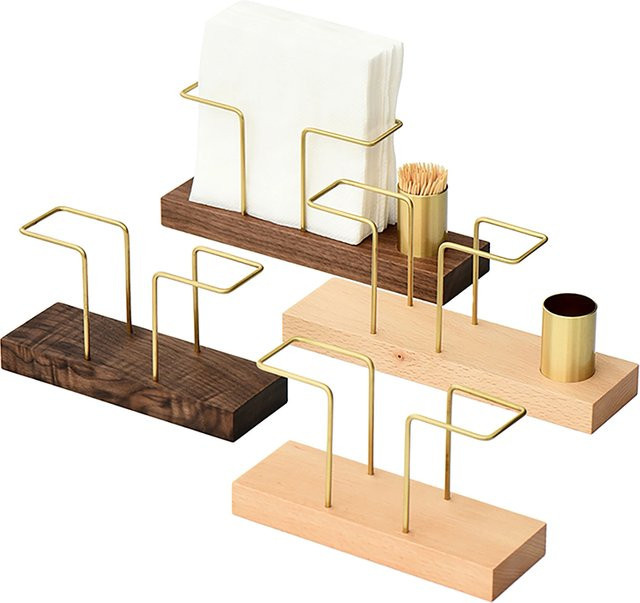 Desktop Organizer aus Holz und Messing in Gold als Serviettenhalter und Zahnstocherbox - Bild 1