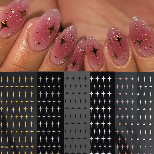 3D-Stern-Nagelaufkleber, Metallic, 6 Stück, Damen - Bild 1