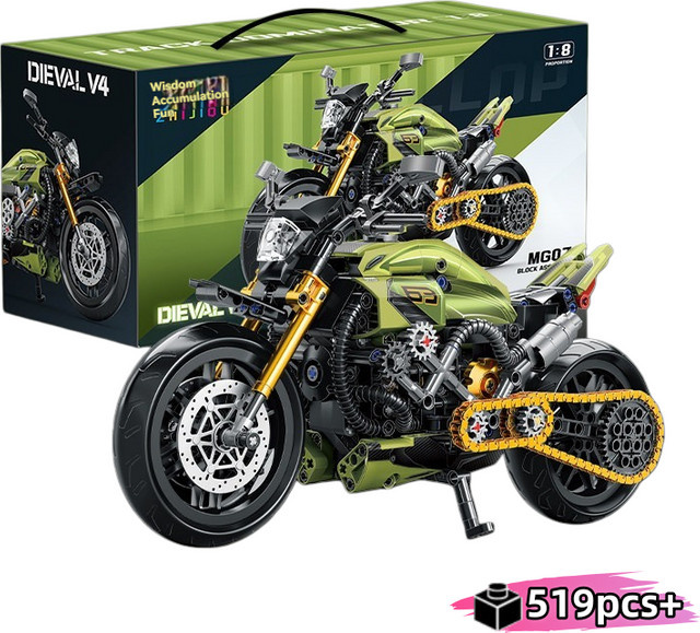 HUATEC Grünes Motorrad-Bausteinset, 1:8, 519 Teile - Bild 1