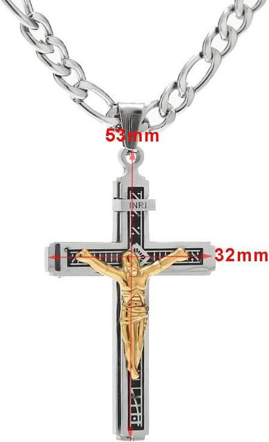YULIN Halskette mit Kruzifix Anhänger, Edelstahl, Bicolor, Unisex, 60 cm - Bild 1