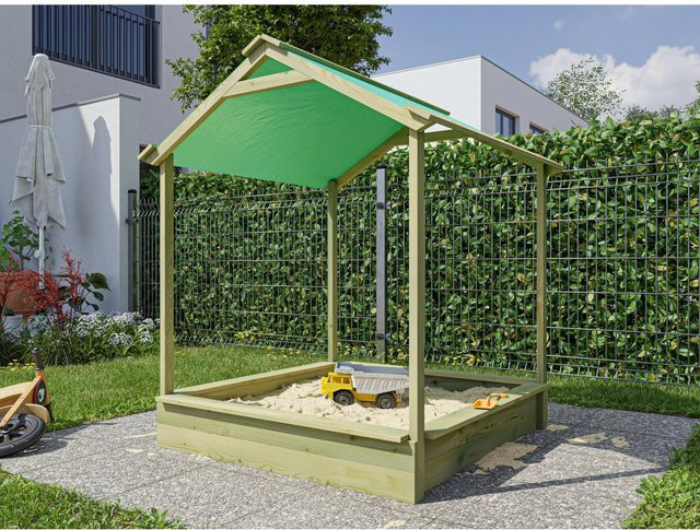 Belladoor Sandkasten mit Dach in Grün aus Holz mit Polyester- und PVC-Abdeckung - Bild 1