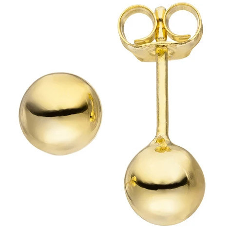 Colfem Ohrstecker Kugel, 925 Silber, gold vergoldet, 6 mm, Unisex - Bild 1