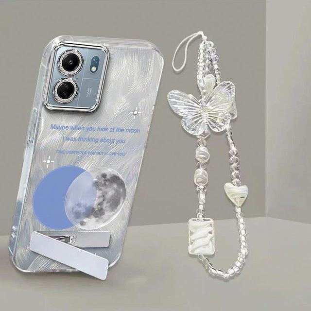 Xiaomi Handyhülle mit Mond-Plating-Design und Lanyard-Halterung für Redmi 13C 12 11A 10C 10 Prime 9Activ 9 9C 9T 9AT 9A 9CNFC 9Power in Silber Transparent - Bild 1