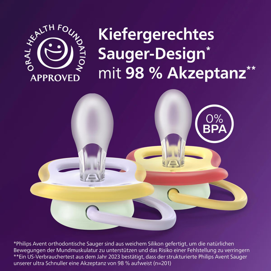 Philips Avent 2er-Pack Schnuller Ultra Air Nighttime für 0-6 Monate, Lila, BPA-frei und leuchtend - Bild 3