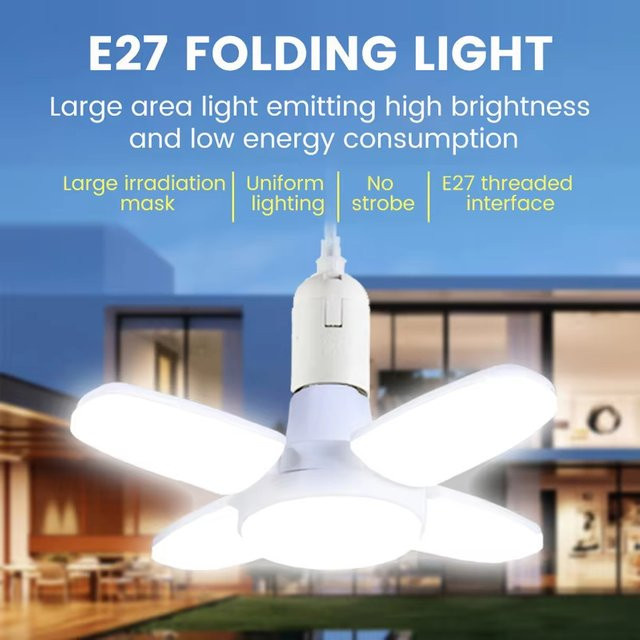 Szaoju Fächerförmige LED-Birne E27 mit 28W, faltbare LED-Glühbirne in Weiß für Deckenleuchten, Wohnzimmer und Garage - Bild 1