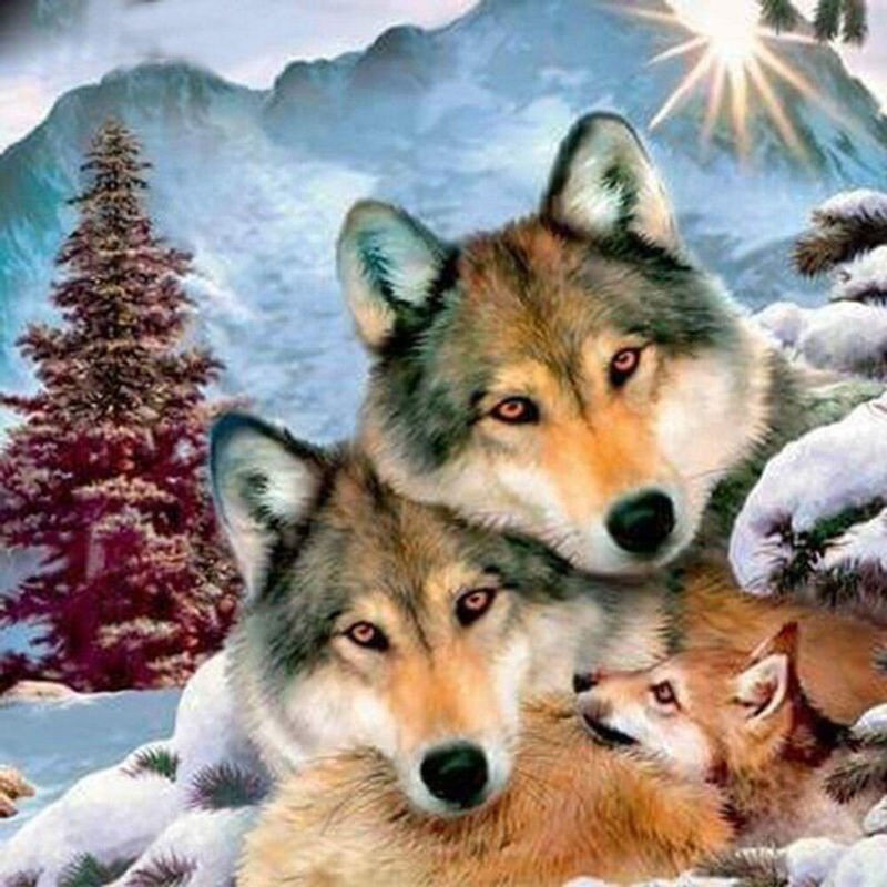 FIYO Diamond Painting Wolf Landschaft Stickset mit runden Strasssteinen, mehrfarbig, B/H: 30 x 30 cm - Bild 1