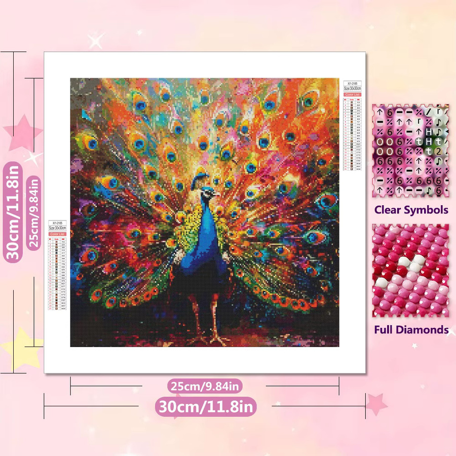 EverShine Diamant-Stickerei Set Pfau mit runden Steinen in Multicolour, DIY Mosaik-Kunstmalerei zur Heimdekoration, B/H: 20 x 20 cm - Bild 2