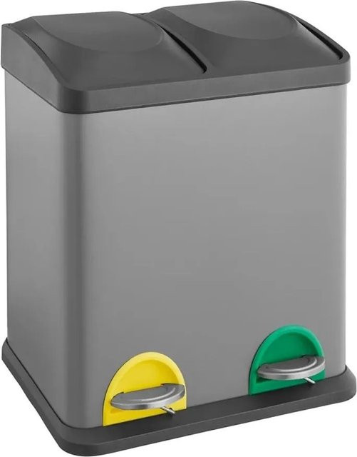 Svita TC2X15 Mülleimer mit Mülltrennung aus Stahl in Grau, 2x15 Liter mit Treteimer und herausnehmbarem Inneneimer - Bild 1