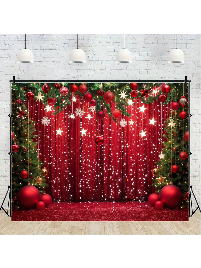 Fotohintergrund Frohe Weihnachten und frohes neues Jahr in Rot mit Schneeflocken und Weihnachtskugeln für Familienfeiern - Bild 3