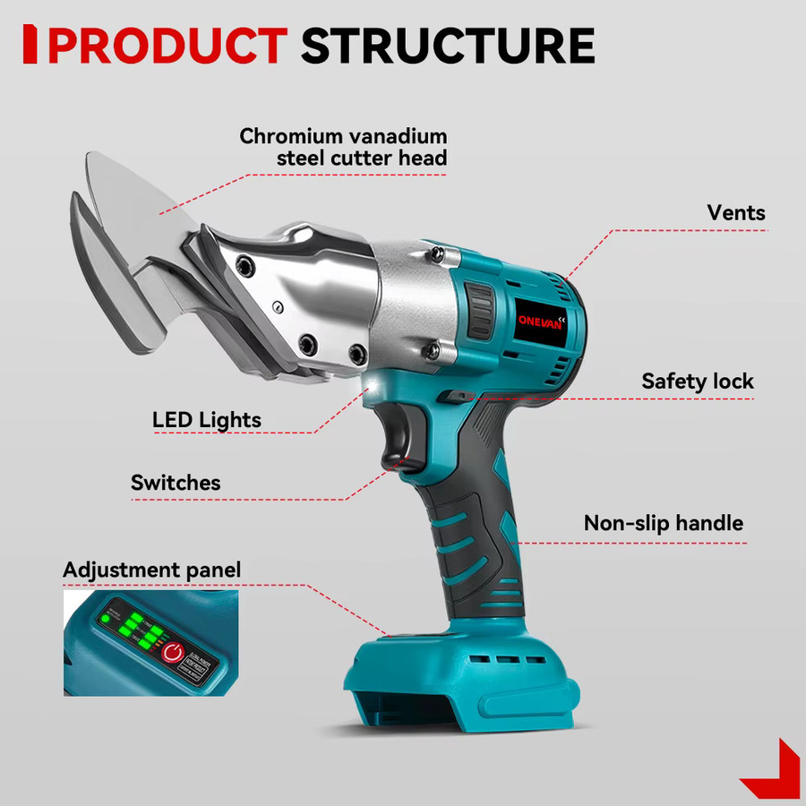 ONEVAN Bürstenlose Akku-Blechschere 2000W Multifunktions-Schneidwerkzeug kompatibel mit Makita 18V Akku - Bild 2
