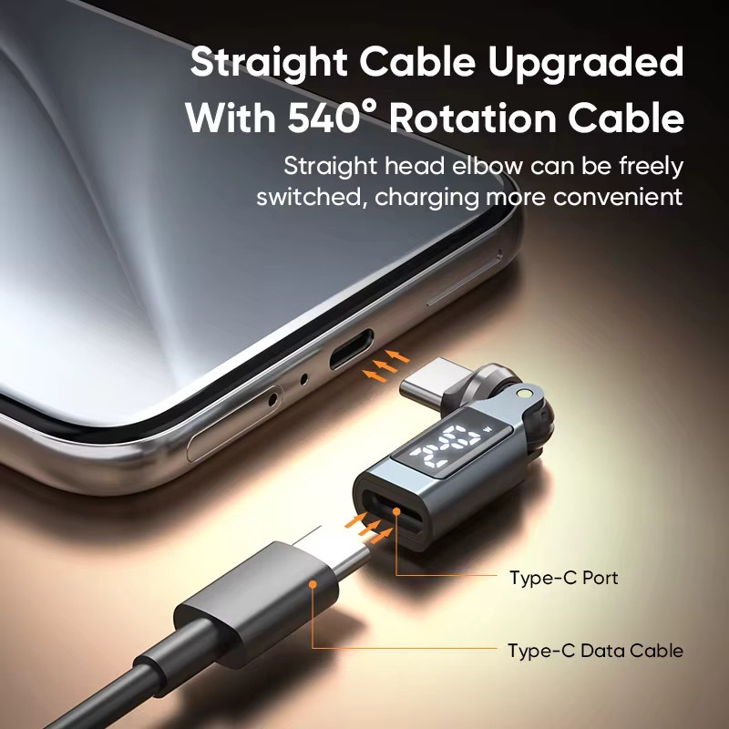 NNBILI 540 Drehbarer OTG-Adapter mit digitaler Anzeige, PD240W 48V/5A Schnellladegerät für USB-C Geräte - Bild 5