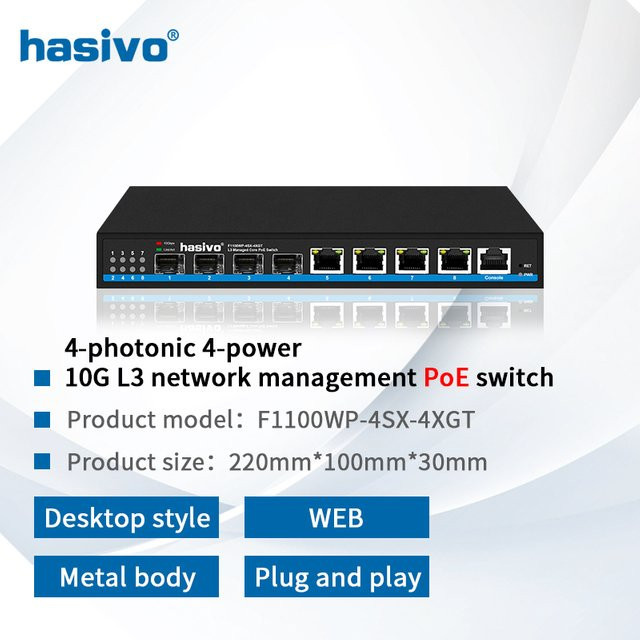 Hasivo Ethernet Switch mit 4x 10 Gbit/s RJ45 Ports und 4x 10G SFP Slots, Schwarz - Bild 1