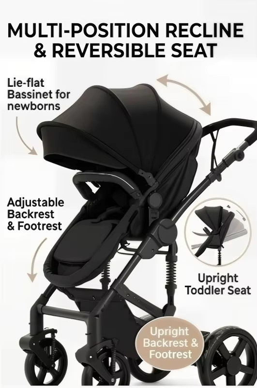 Magic ZC 3-in-1 Reise-Kinderwagen für Neugeborene mit Aluminiumrahmen und Federung in Grau und Schwarz - Bild 4