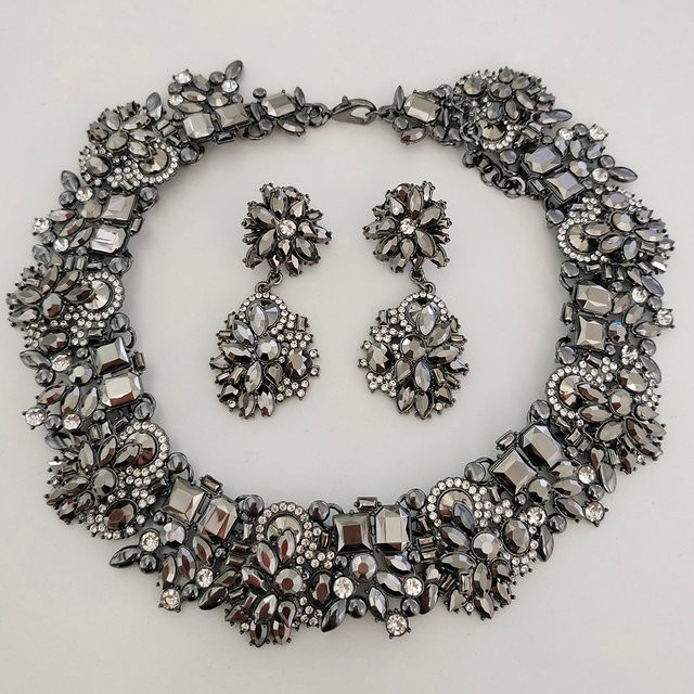 PPG&PGG Schmuck-Set, Halskette, Ohrringe, Gun Grey, Kristall Strass, Damen - Bild 1