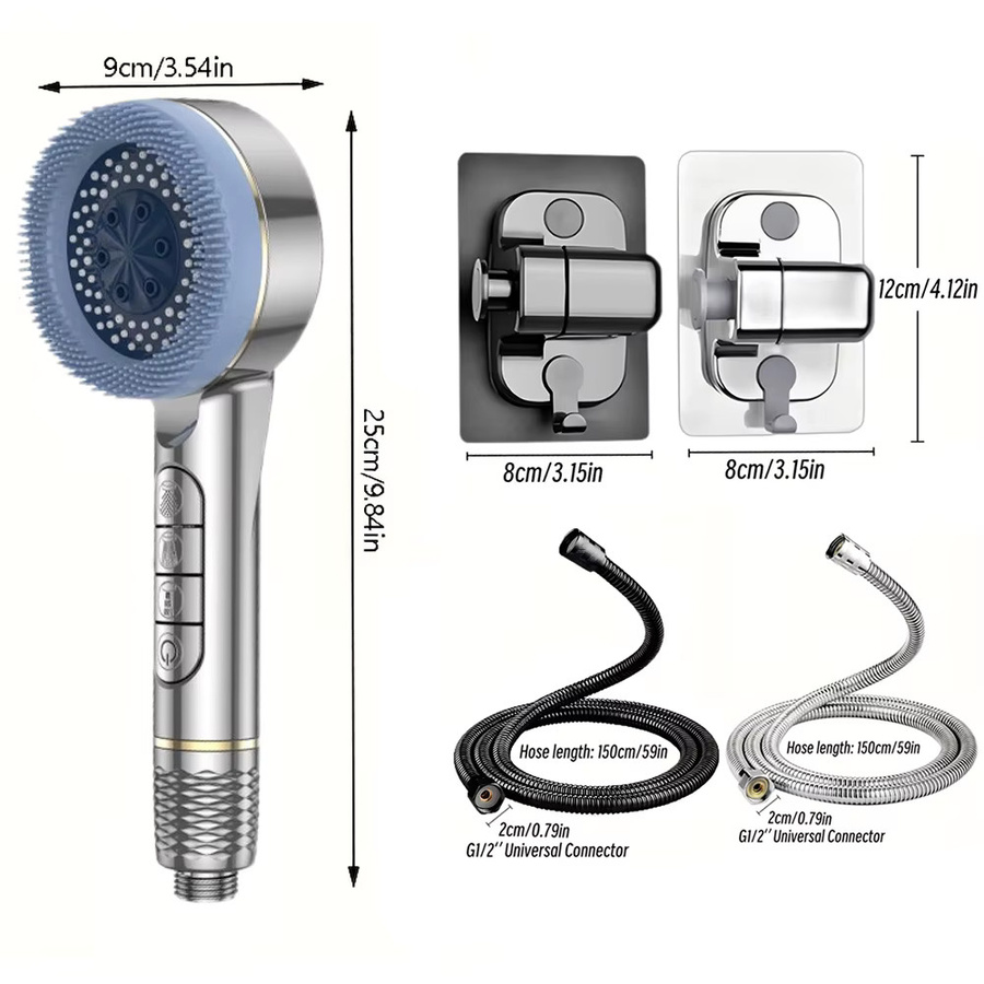 VILOYI 4-Modus Duschkopf mit Massagebürste und Filter in Silber - Bild 5