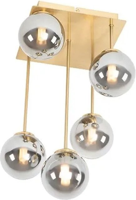 QAZQA Athen Moderne Deckenleuchte in Gold mit 5 Rauchglas-Elementen und dimmbarer Funktion - Bild 1