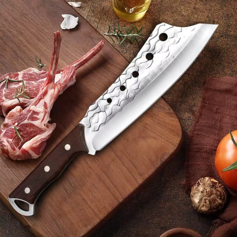 InLeung Schmiedemesser mit Holzgriff und Schutzhülle, silbernes Fleischhackmesser und Cleaver für Fleisch und Gemüse - Bild 4