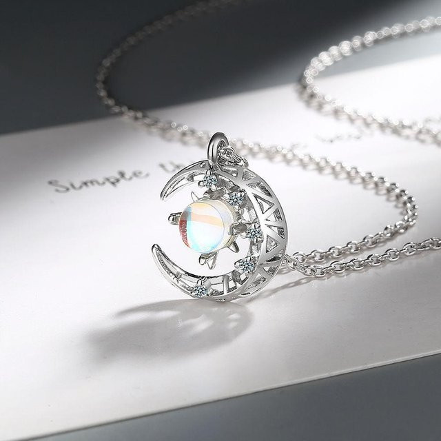 YULIN Halskette 925 Silber, Stern Mond, Mondstein, Zirkonia, Damen - Bild 1