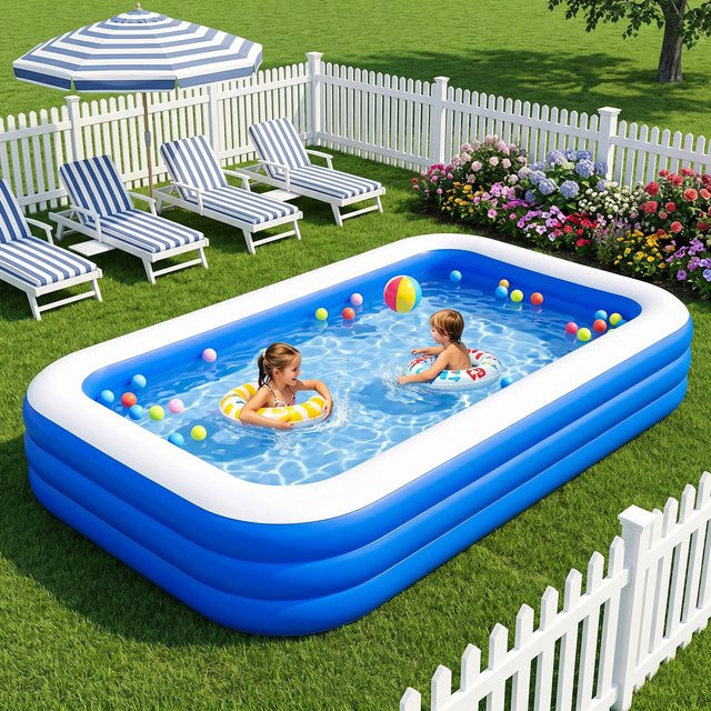 HGTUGO Aufblasbarer Rechteck-Pool aus PVC in Blau, B: 300 cm, T: 260 cm, H: 36 cm - Bild 1