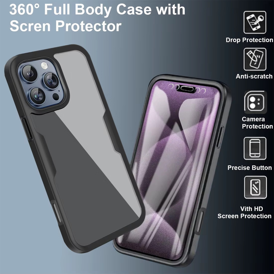 CYYWN 360 Ganzkörper-Displayschutzfolie und transparente Handyhülle für iPhone 16 Pro Max, 16 Pro, 16E und 16 Plus in Transparent und Purple - Bild 2
