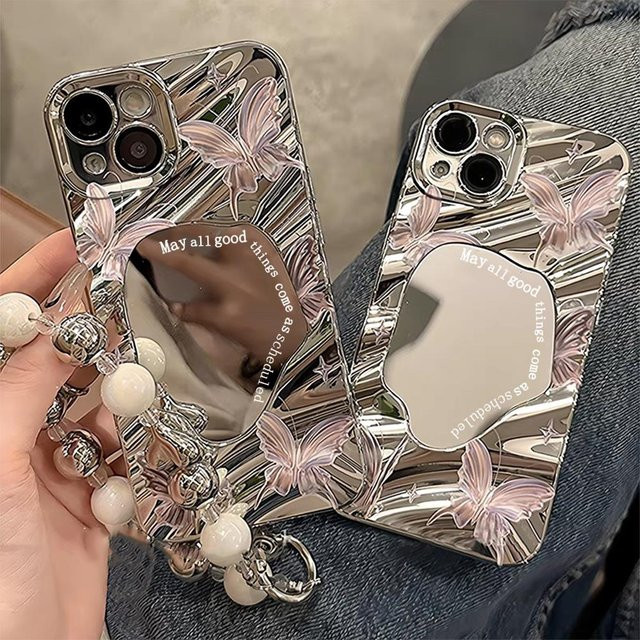 AKABEILA Schmetterlings Handyhülle mit Make-up-Spiegel für iPhone 16 Pro Max, 15 Pro Max, 14 Pro Max, 13, 12 und weitere Modelle, stoßfeste weiche Schutzhülle - Bild 1