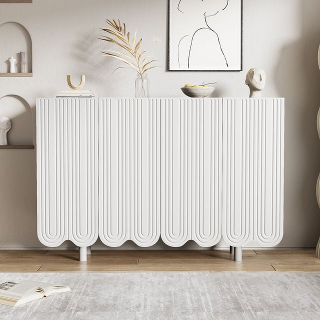 Modernes Sideboard GL Store in Weiß mit tropfenförmigen Türen und Regalen, B/T/H: 120 x 37,5 x 80,8 cm - Bild 1