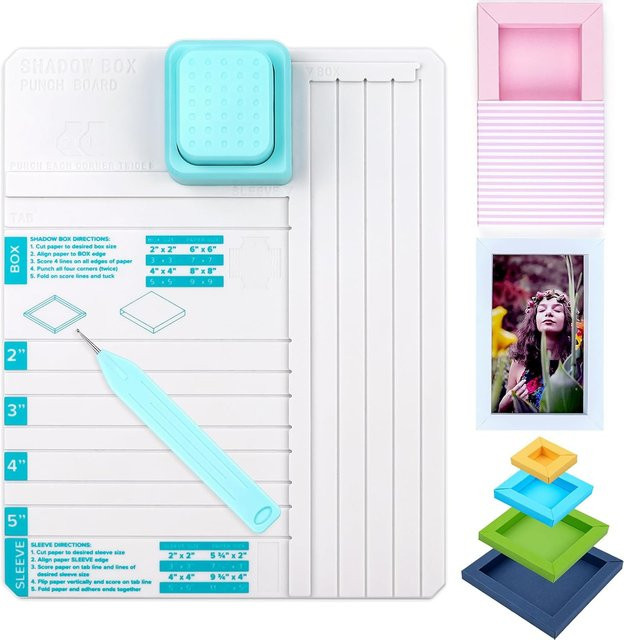 Shadow Box Punch Board mit Scoring Tool für die DIY-Herstellung von Shadow Boxes und Sleeves in den Größen 2, 3, 4 und 5 Zoll, Farbe Weiß - Bild 1