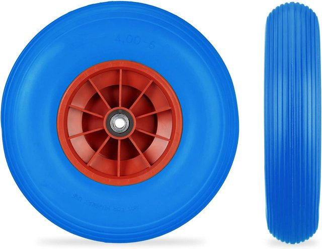 Relaxdays Schubkarrenrad 4.00-6 aus Vollgummi in Blau und Rot, pannensicher, Durchmesser: 33 cm, Breite: 9 cm - Bild 1