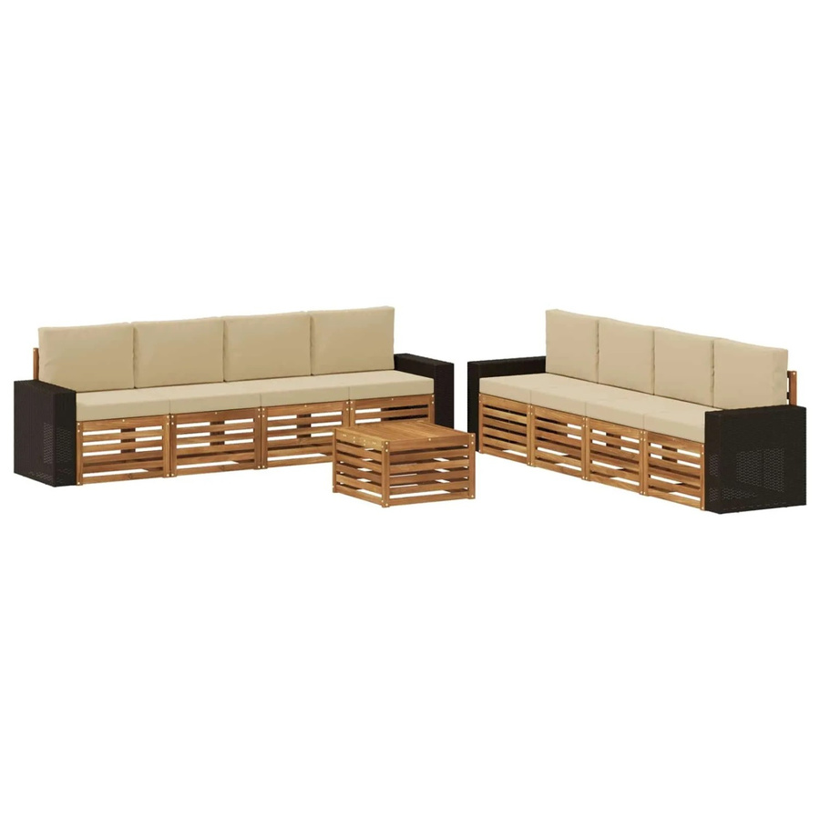 vidaXL Sofagarnitur aus Massivholz Akazie mit 9 Kissen in Natur-Beige - Bild 2