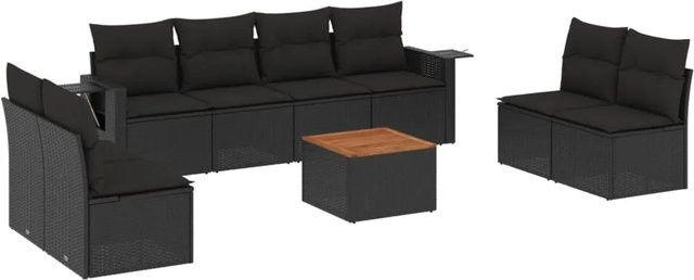 vidaXL 9-teilige Garten-Sofagarnitur in U-Form aus Polyrattan mit Kissen und Stauraum, Schwarz - Bild 1