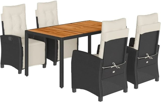 vidaXL 5-teilige Garten-Essgruppe aus Poly-Rattan und Akazienholz in Schwarz mit Kissen - Bild 1