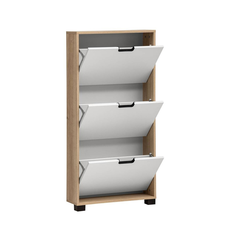 Schildmeyer Schuhkipper Emmik mit 3 Klappen in Weiß-Eiche, Wandmontage, B/H/T: 59,8 x 124 x 19,6 cm - Bild 2