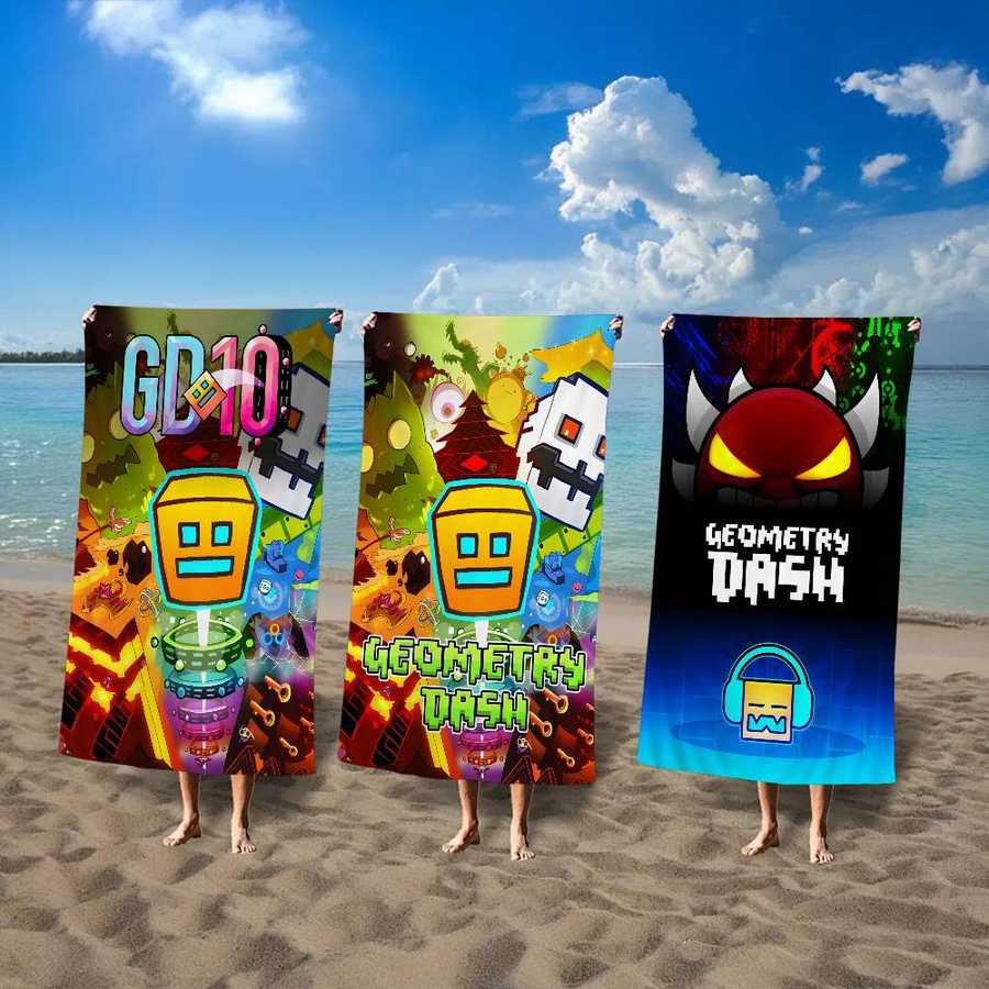 Video G-Games G-Geometry Dash Mikrofaser Strandtuch mit Anime-Motiv, schnelltrocknend und saugfähig, Multicolor, 30 x 30 cm - Bild 5
