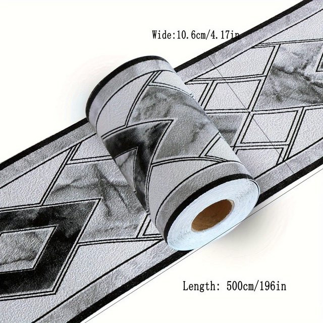 Wasserdichte Tapetenbordüre SZ-Damai in Grau, selbstklebender Fliesenaufkleber mit geometrischem Design für Küche und Badezimmer, B: 10,6 cm, L: 498 cm - Bild 1