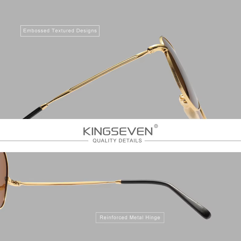 KINGSEVEN Sonnenbrille Aviator, Metall, Gold, Unisex, Vollrand, polarisiert - Bild 3