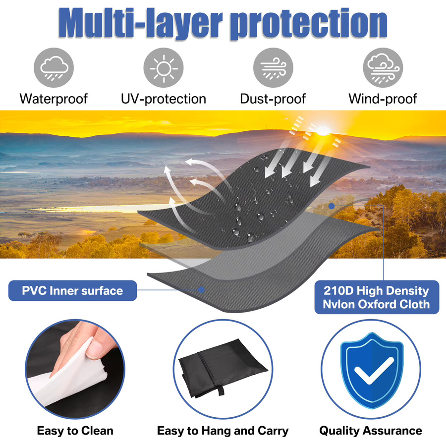 Wasserdichte Sonnenschirm-Abdeckung aus schwarzem 210D Oxford-Polyester, UV-beständiger Regenschutz für Terrassenschirme, Durchmesser: 205 cm - Bild 4