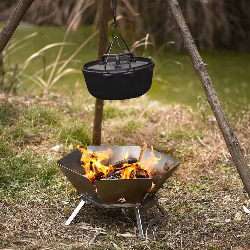 Tragbarer Camping Brazier Klappbarer Lagerfeuer Herd aus Holz als Outdoor Brennholz Brenner in Silber, B/T/H: 45,0 x 25,0 cm - Bild 2