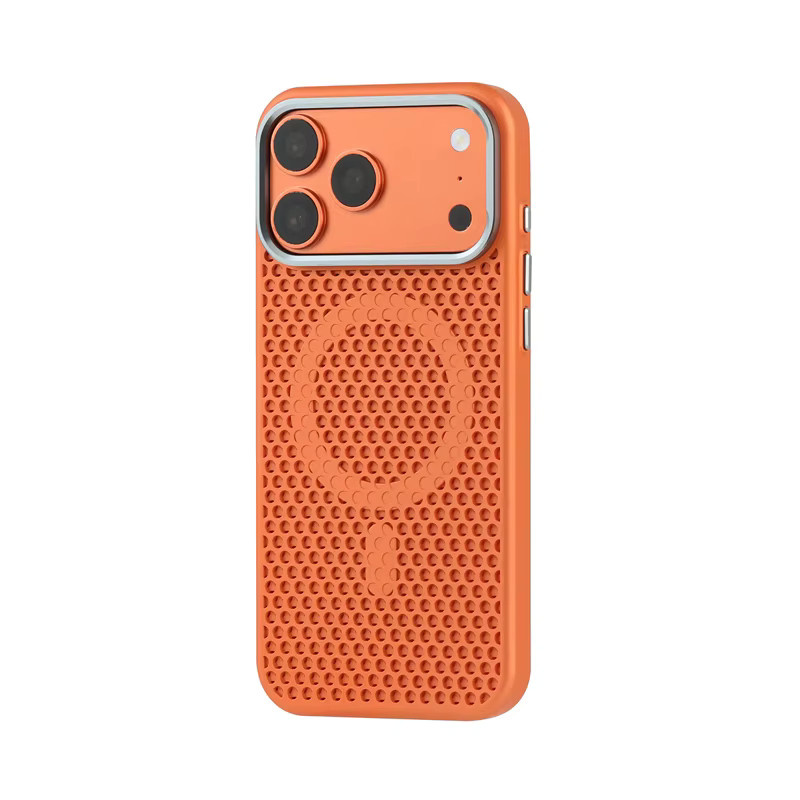 SUNWARD MagSafe Handyhülle mit Wabenmuster-Netzgewebe zur Wärmeableitung für iPhone 12 bis iPhone 17 Pro Max, stoßfeste PC-Hartschale, Schwarz oder Orange - Bild 5
