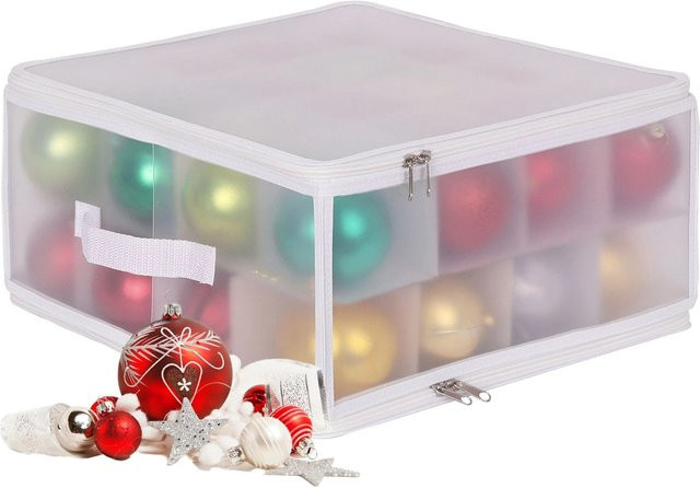 Relaxdays Weihnachtskugel Aufbewahrungsbox aus Kunststoff in Weiß und Transparent, B/T/H: 36 x 36 x 36 cm - Bild 1