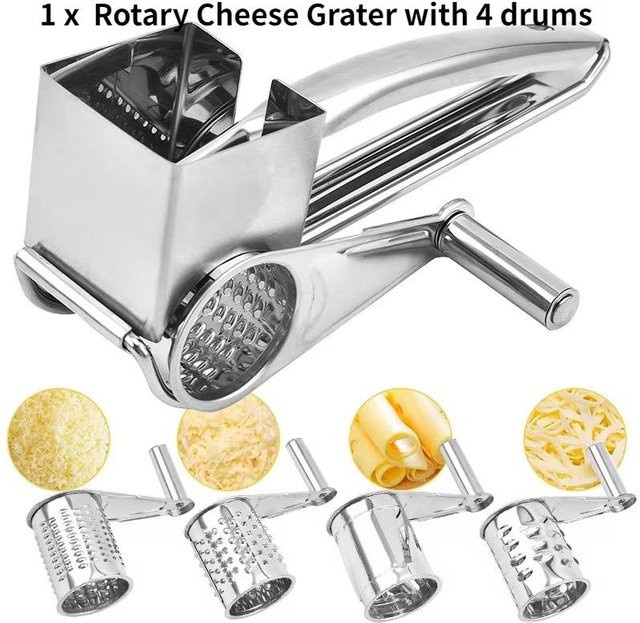 EnjoyGoods 4-in-1 Dreh-Käsereibe aus Edelstahl in Silber für Parmesan, Butter und Nüsse - Bild 1