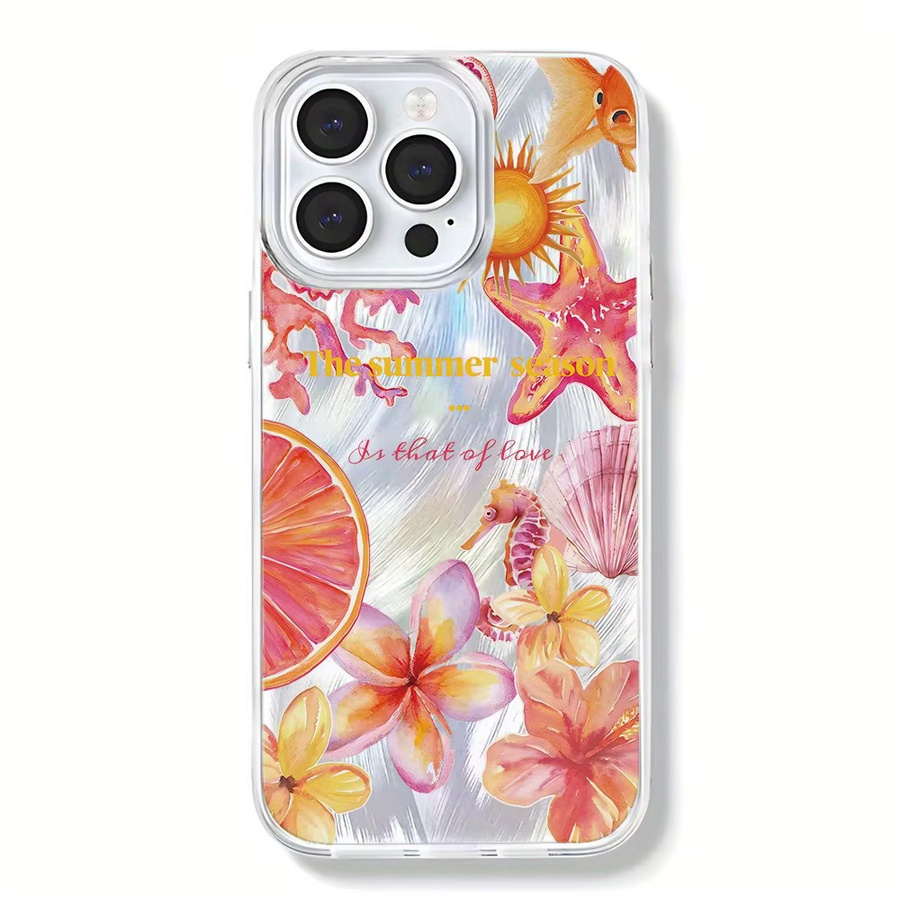 Apple iPhone Handyhülle aus silbernem TPU mit rosa Blumen- und Seepferdchen-Muster - Bild 3